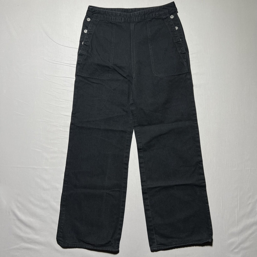 James Perse‎ 29 Women's Wide Leg Jeans Side Button Slash Pockets Black Pants